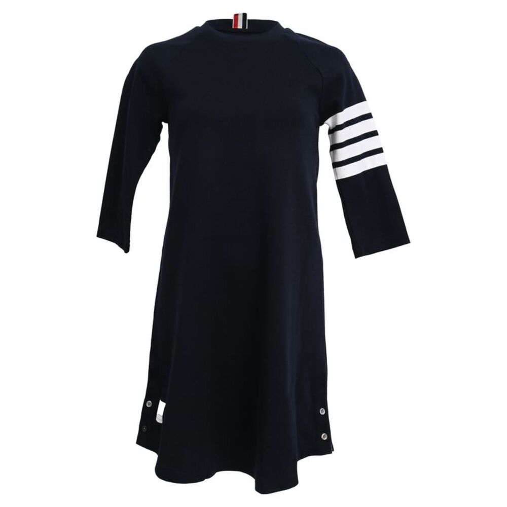 Thom Browne 4-Bar Loopback Sweatshirt Mini Dress in Black Cotton